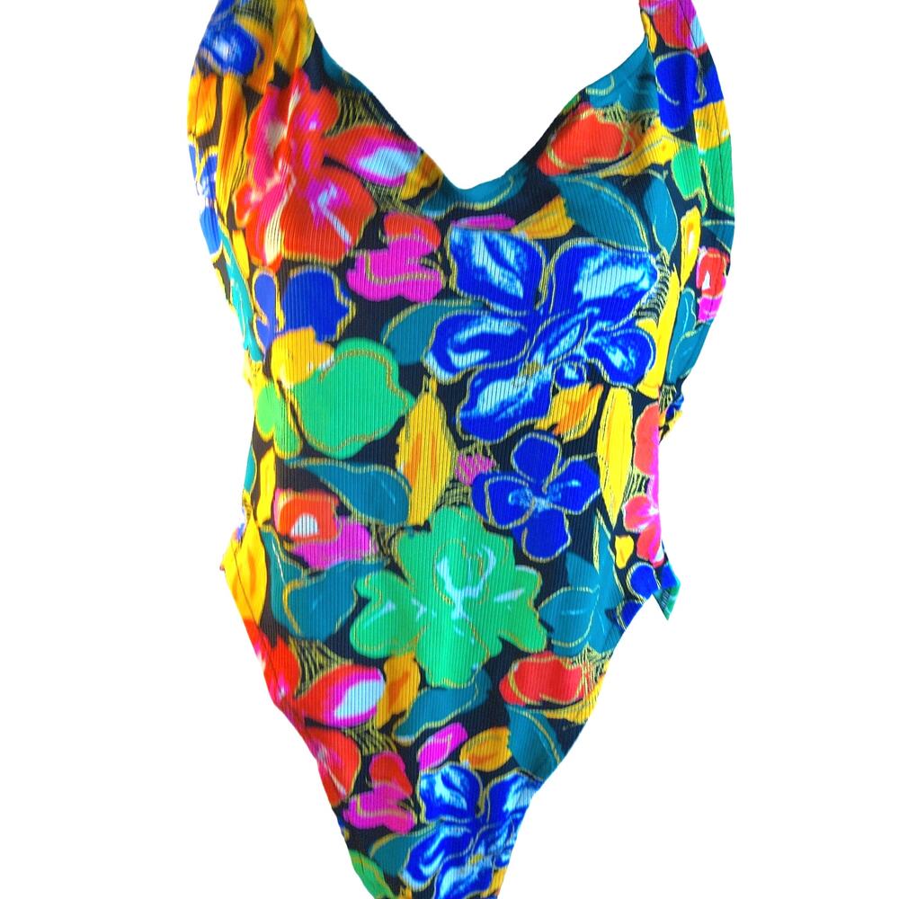 Vintage Brazilian Sunset Neon Floral Bathing Suit No Size Tag READ